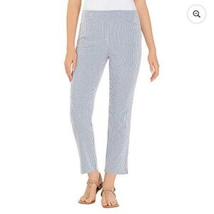 Hilary Radley Size Medium blue white pinstripe seersucker Pull-On ankle pants